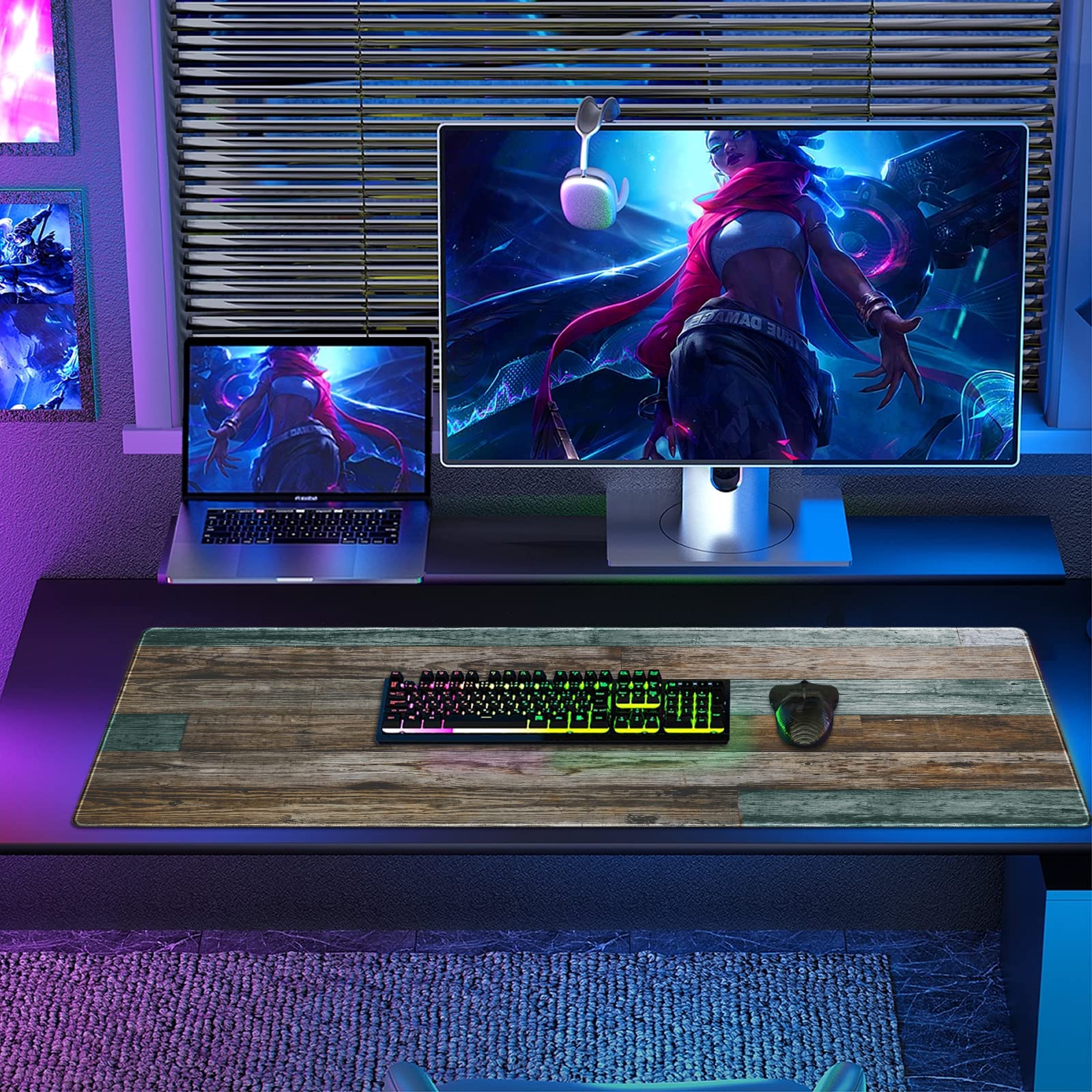 Galdas Gaming Mouse Pad Vintage Wood Grain Pattern XXL XL Large Mouse Pad Mat Long Extended Mousepad Desk Pad Non-Slip Rubber Mice Pads Stitched Edges Thin Pad (31.5x11.8x0.12Inch)