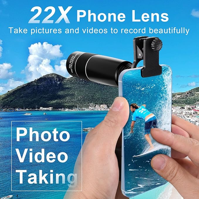 22X Long Focus Telephoto Phone Lens for iPhone and Android, Zoom Cellphone Camera Lens with Phone Clip for Picture Video Taking