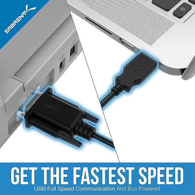 SABRENT USB 2.0 to Serial (9-Pin) DB-9 RS-232 Adapter Cable 6ft Cable [FTDI Chipset] (CB-FTDI)