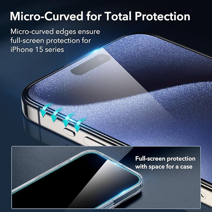 ESR 3+2 Pack for iPhone 15 Pro Screen Protector, [9H Hardness] [Military Grade Shatterproof] Full Coverage Ultra-tough Tempered Glass Film with Easy Installation Frame, 2 Set of Camera Lens Protector