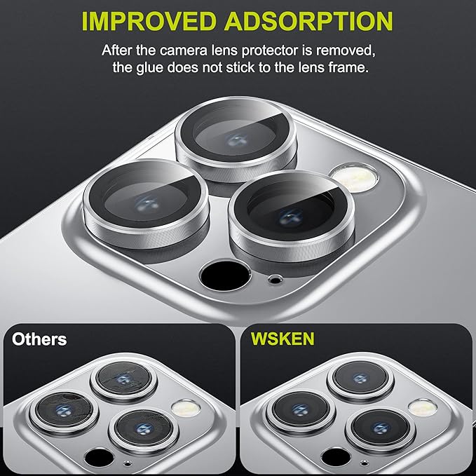 WSKEN for iPhone 14 Pro/iPhone 14 Pro Max Camera Lens Protector,[Night Shooting Mode] HD Tempered Metal Glass Camera Screen Protector Cover Film Accessories, Silver