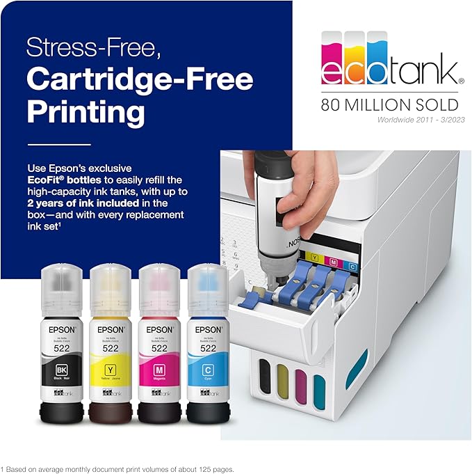 Epson EcoTank ET-4800 Wireless All-in-One Cartridge-Free Supertank Printer with Scanner & ® Workforce® Pro WF-3820 Wireless Color Inkjet All-in-One Printer, Black Large