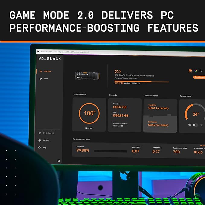 WD_BLACK 4TB SN850X NVMe Internal Gaming SSD Solid State Drive - Gen4 PCIe, M.2 2280, Up to 7,300 MB/s - WDS400T2X0E