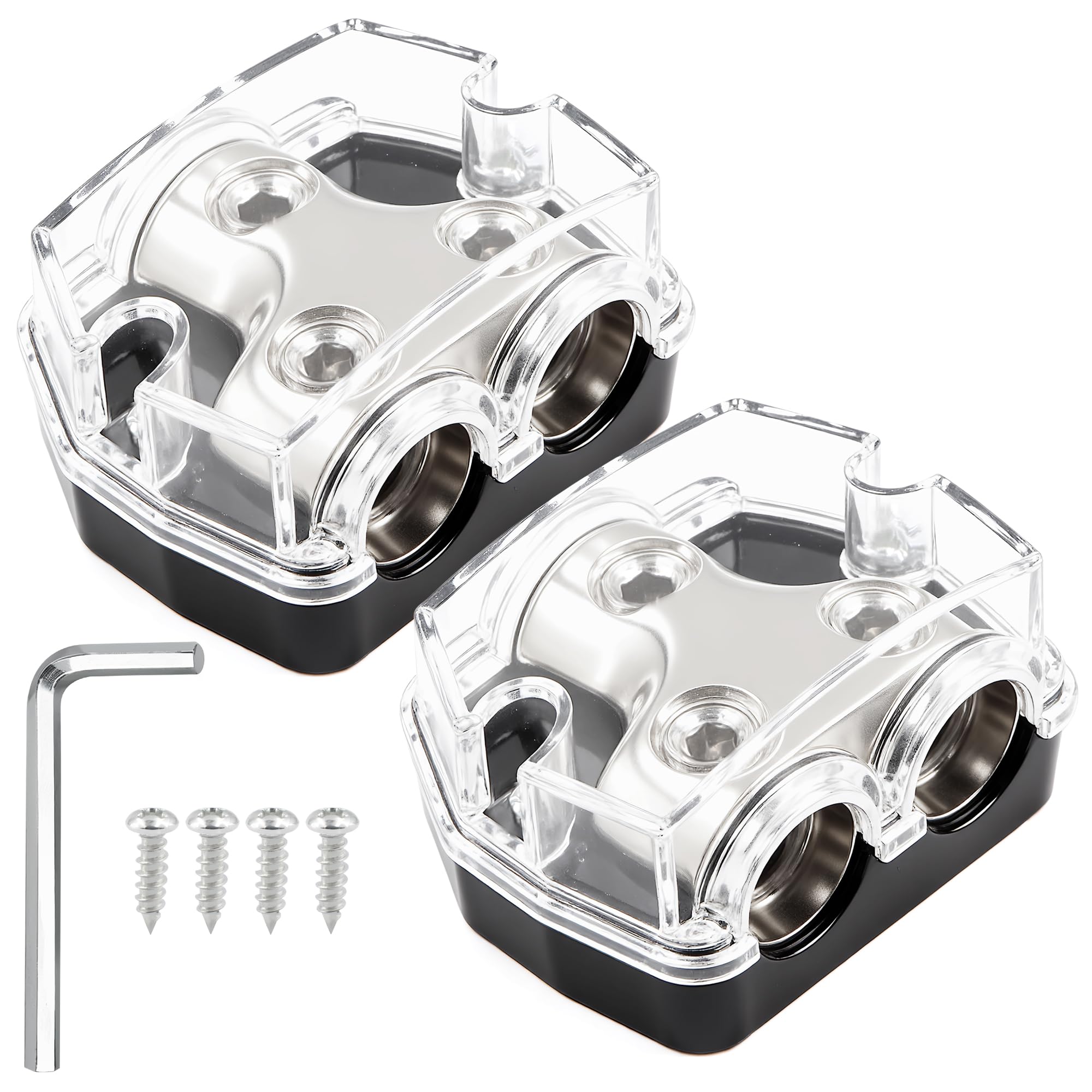 TuoLauthon 2 Way Power Distribution Block 1x 0 GA in 2X 0 GA Out Circuit Protector Distribution Connecting Blocks for Car Audio Splitter,2Pcs with Installation Kit