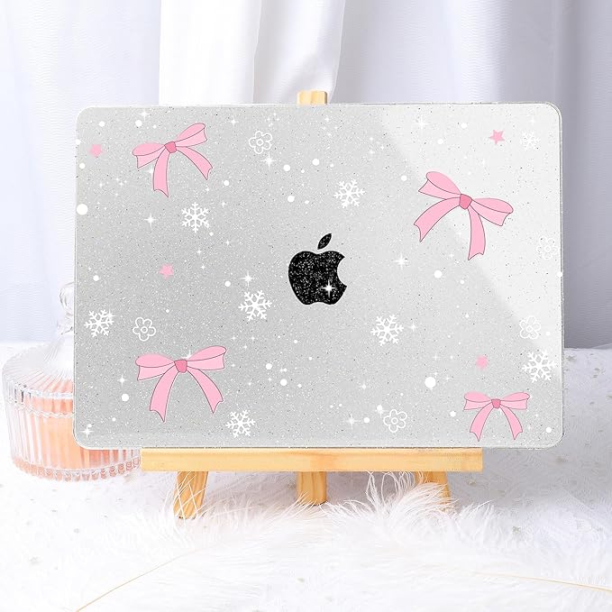 May Chen for MacBook Air 13.6 inch Case A3240 M4 A3113 M3 A2681 M2 with Retina Dispaly, 2025 2024 2023 2022 Release, Plastic Hard Shell Case with Screen Protector & Keyboard Cover, Snowflake Bow