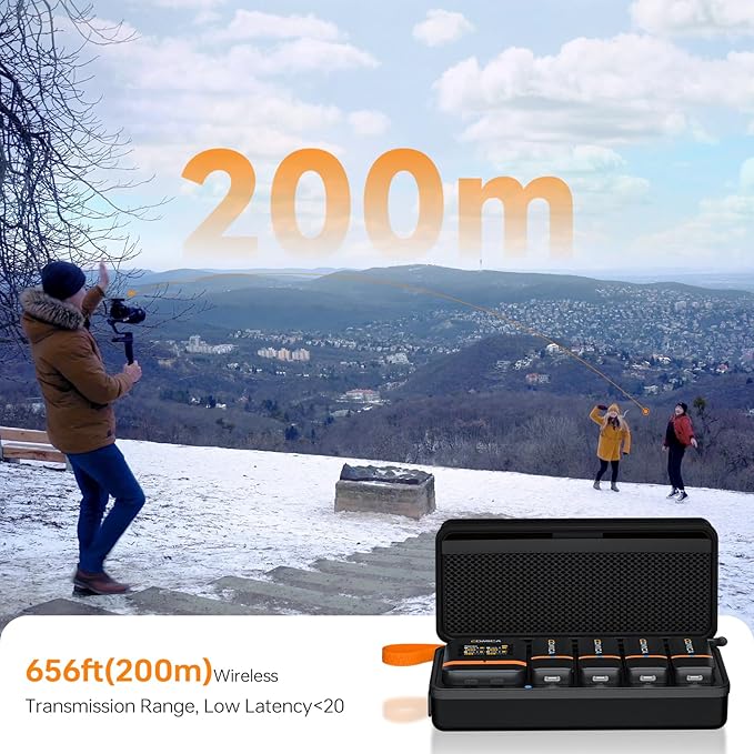 COMICA Vimo Q 4 Channel Wireless Lavalier Microphone System with Noise Cancellation, 4 Audio Tracks Output, 656ft Range, Wireless Mic for iPhone, DSLR Camera, Android, Video Recording Livestream
