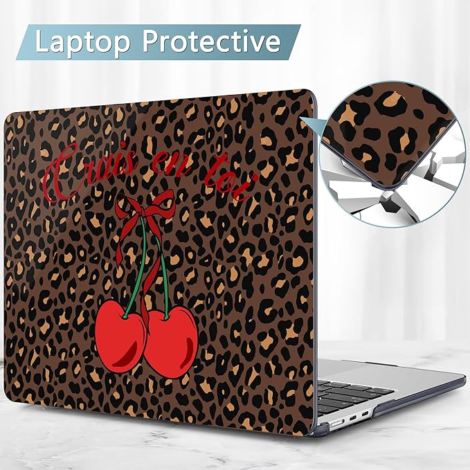 May Chen for MacBook Air 13.6 Inch Case 2025/2024/2023/2022 Release (Model A2681 A3113 A3240, M2 M3 M4 Chip) – Hard Shell Laptop Cover with Keyboard Cover & Screen Protector， Cherry & Leopard