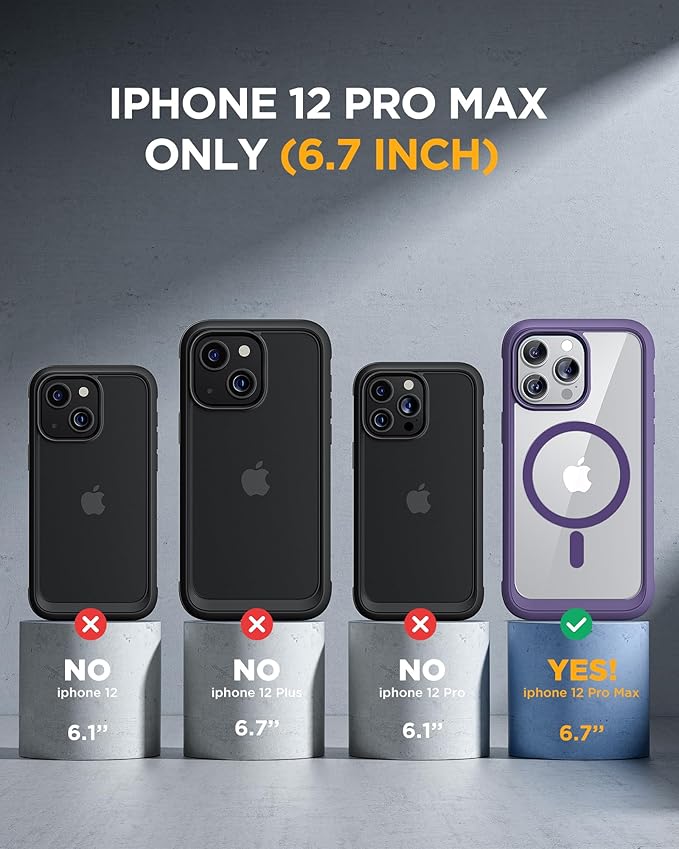 Miracase Magnetic for iPhone 12 Pro Max Case [Compatible with MagSafe] Full-Body Phone case with Built-in Glass Screen Protector& Camera Protector, Military Drop Proof 12 Pro Max Cover, Purple