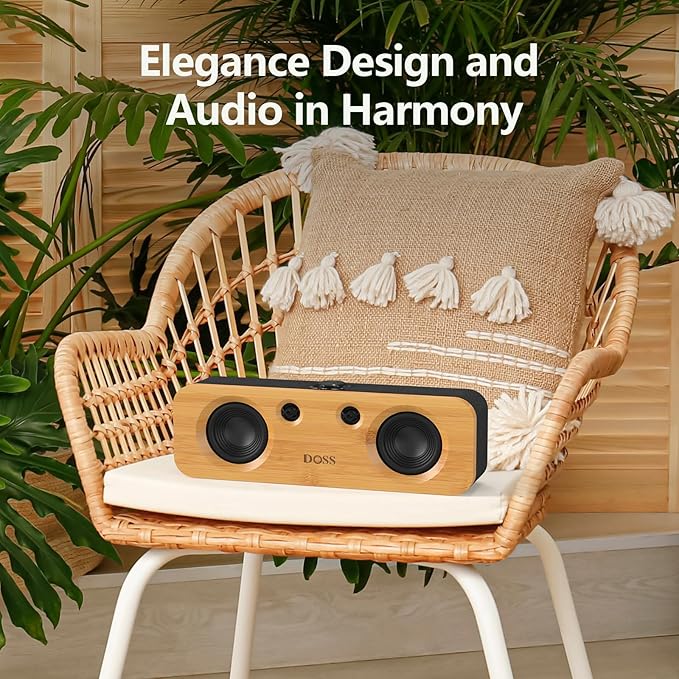 DOSS SoundBox H200 50W Home Bluetooth Speaker with Dual 3.5-Inch Woofers, Two 1-inch Tweeters, 35H Playtime, TWS, Sustainable Materials, BT 5.3, Wireless for Record Player/Computer/TV-Grey