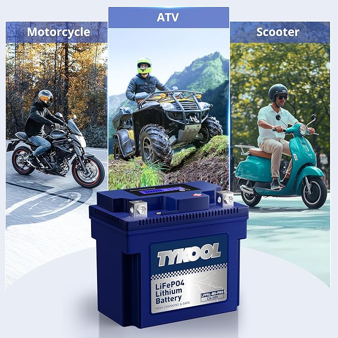 TYKOOL YTX5L-BS High Performance lithium LiFePO4 Motorcycle Battery,12.8V 3Ah,180CCA,Built in BMS,Powersports Battery,for ATV,4 wheeler,quad,dirt bike,Scooter,Lawn Mower,Generator