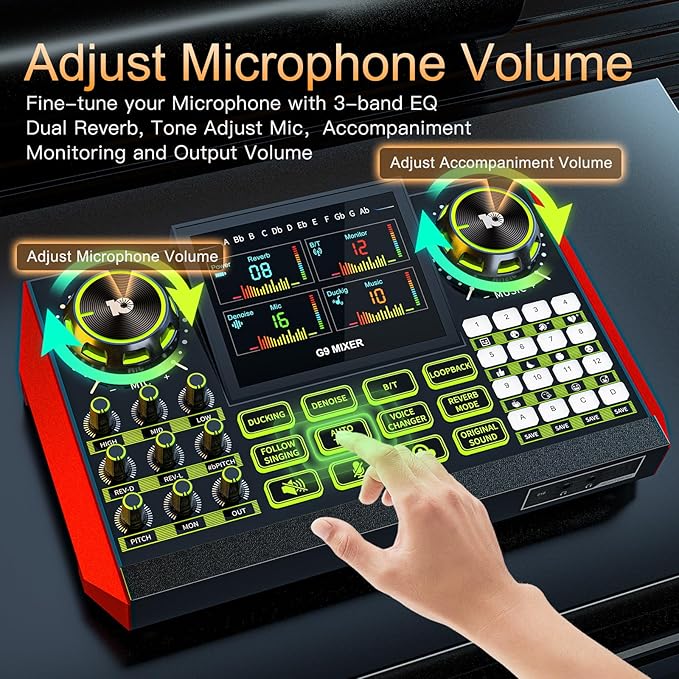 podcast equipment bundle, Live Sound Card with Audio Interface, All-in-One Audio Mixer with Voice Changer, Condenser Microphone for Live Streaming, Singing, Gaming, and Content Creation.