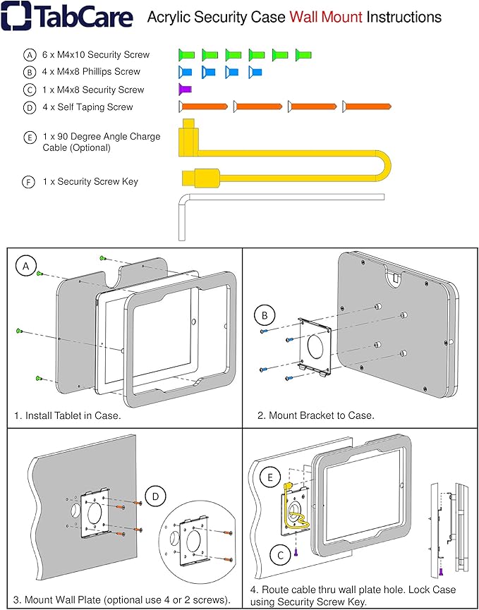 TABcare Anti-Theft Acrylic VESA Enclosure for Apple iPad 7/8/9 10.2" with Free Wall Mount Kit & 90-Degree Angle Charge Cable (iPad 7/8/9 10.2", Clear)