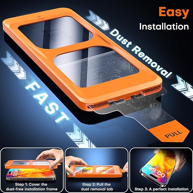 TOCOL for iPhone 16 Pro Screen Protector 9H Hardness Military Grade Shatterproof HD Tempered Glass Full Coverage Easy Installation Case Friendly 2 Pack