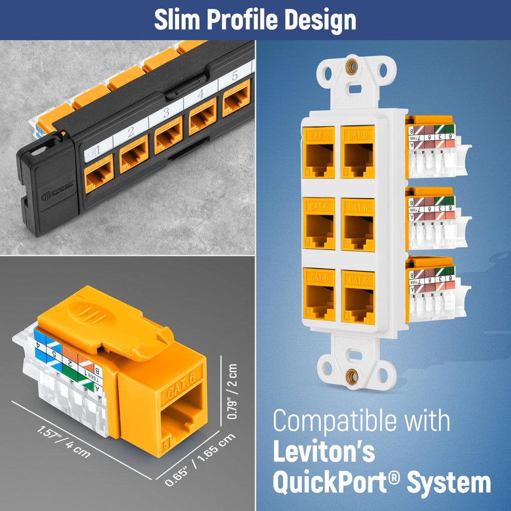 Everest 45 Degree RJ45 Cat6 Keystone Jacks Slim Profile 20-Pack Yellow