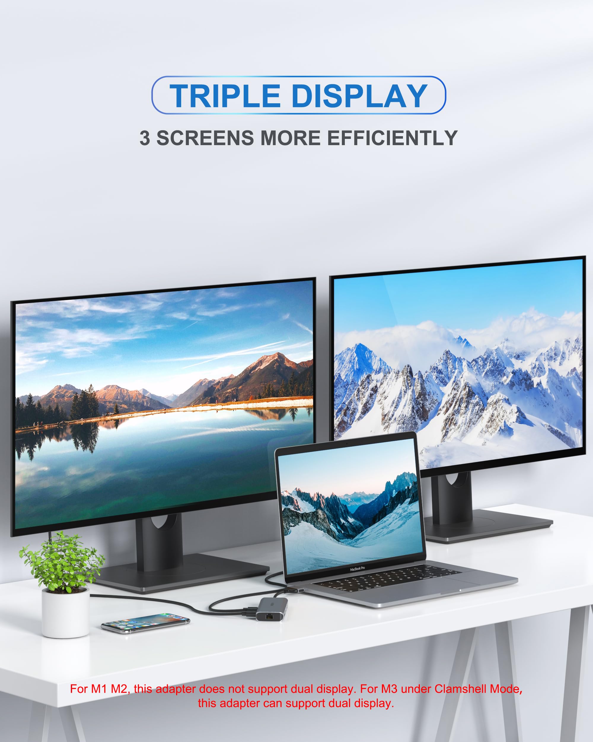 MacBook Pro Docking Station Dual Monitor MacBook Pro HDMI Adapter,9 in 1 USB C Adapters for MacBook Pro Air Mac HDMI Dock Dongle Dual USB C to Dual HDMI Ethernet 3USB SD/TF100W PD