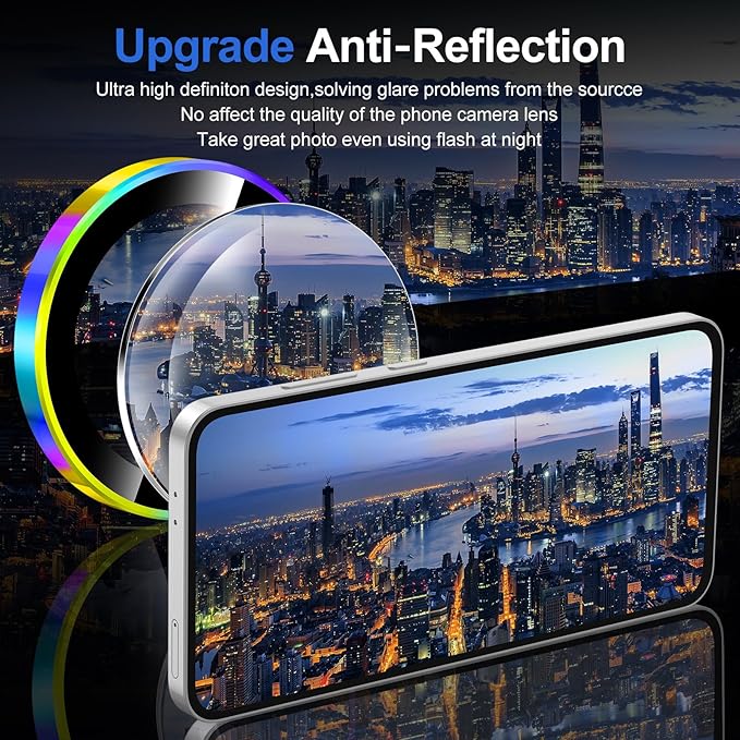 for Samsung Galaxy S24 FE Camera Lens Protector, Individual Metal Ring Tempered Glass Lens Cover, [Strong Adsorption] Scratch Resistant Ultra-Thin HD Clear Lens Cover, 1 Set-Colorful Ring