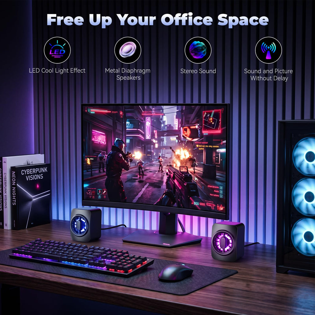 OFFSIR Computer Speakers,RGB PC Speakers, USB Powered 3.5mm Aux Speaker for Desktop, PC, Laptop, Tablet - Small Computer Speakers | Clear Sound & 7-Color Dynamic Lighting