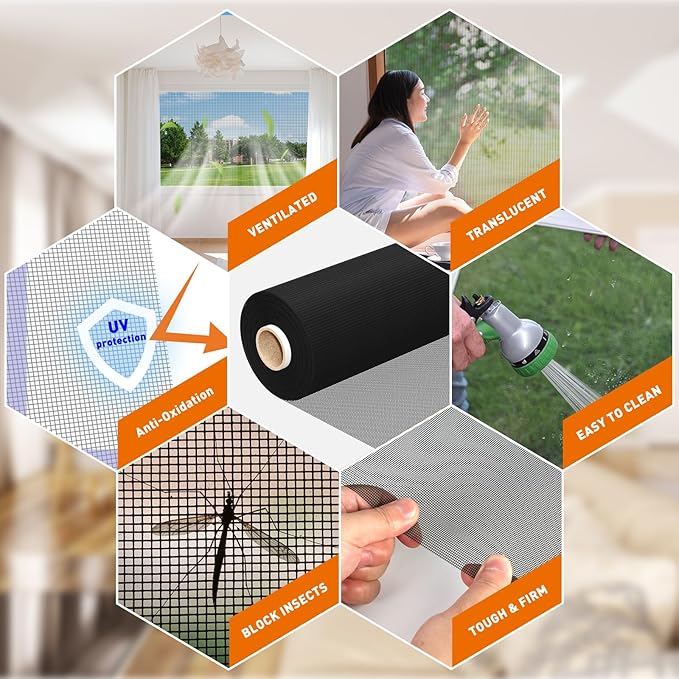 MAGZO High Density Window Screen Replacement Mesh Roll, 37.4in × 16.4ft High Definition Siftproof 32x28 Mesh Screen for Porch Doors Repair Kit, Ideal for Patio Windows, Sliding & DIY Projects