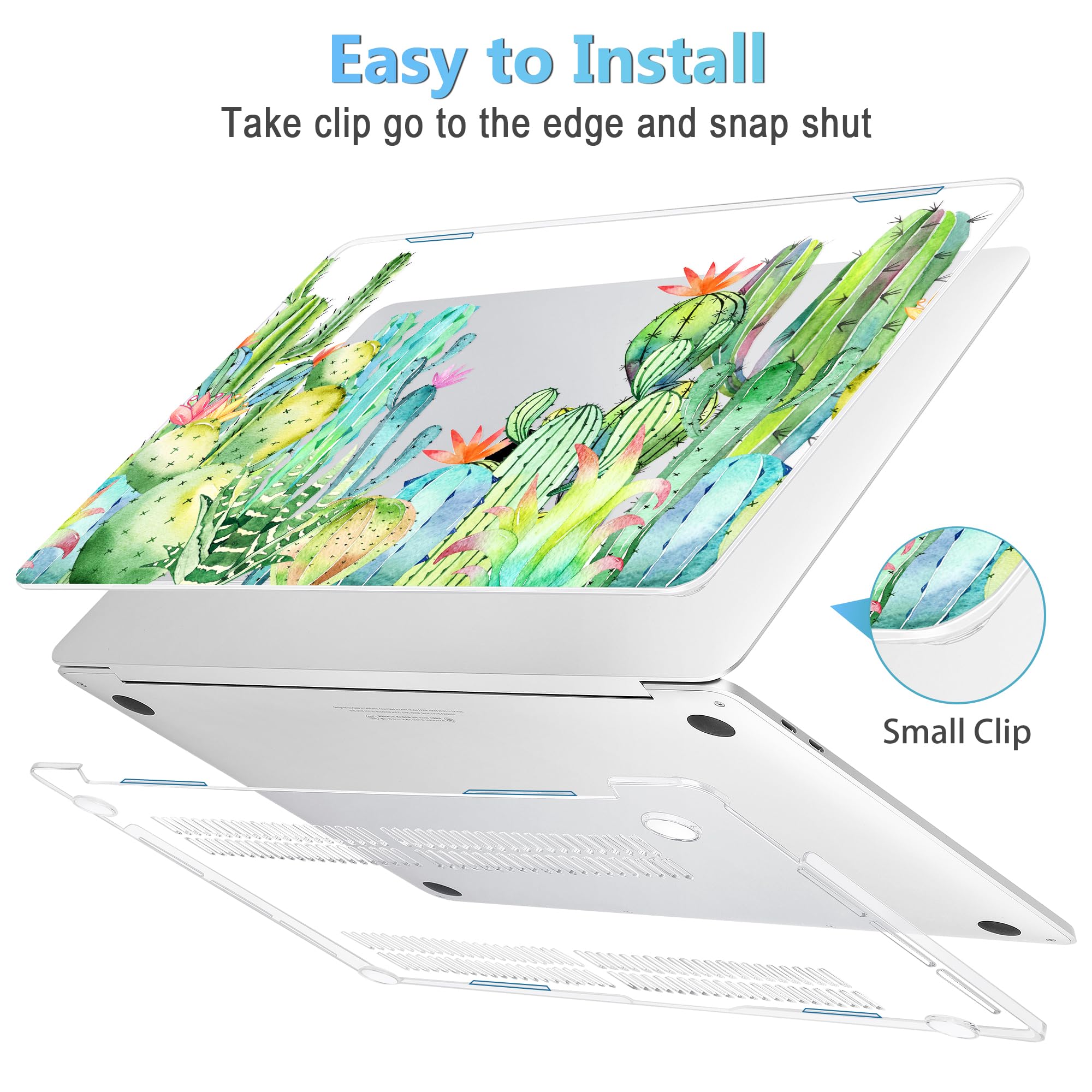 Mektron for MacBook Air 13 Case A1466/A1369 (2010-2017 Release), Snap-on Plastic Hard Shell Cover for MacBook Air 13.3 inch with Keyboard Cover,Watercolor Cactus