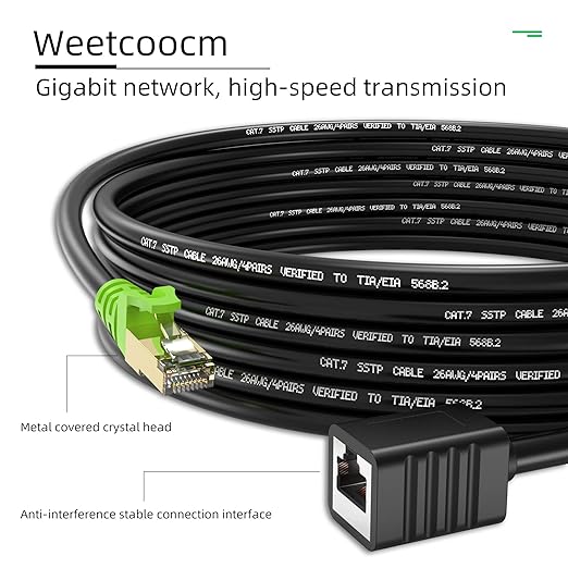 Ethernet Extension Cable 65ft, Network Cat6a Extension Patch Cable RJ45 Cords Shielded Male to Female Connector (65FT)