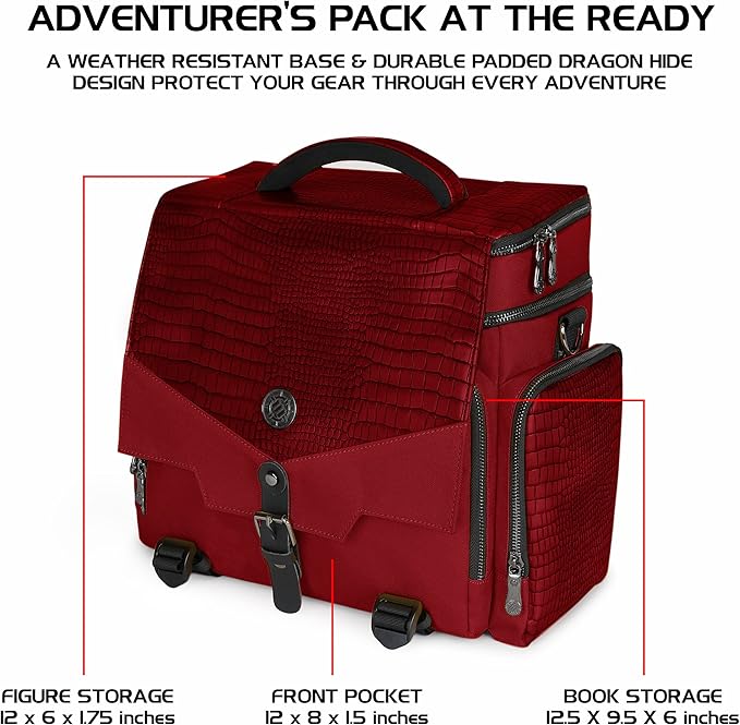 ENHANCE DND Bag - RPG Dungeons and Dragons Accessory Bag with Mini Storage, Mat Holder, Dice Pockets, Suitable for 4-8 Books, Red Dragon, Customizable