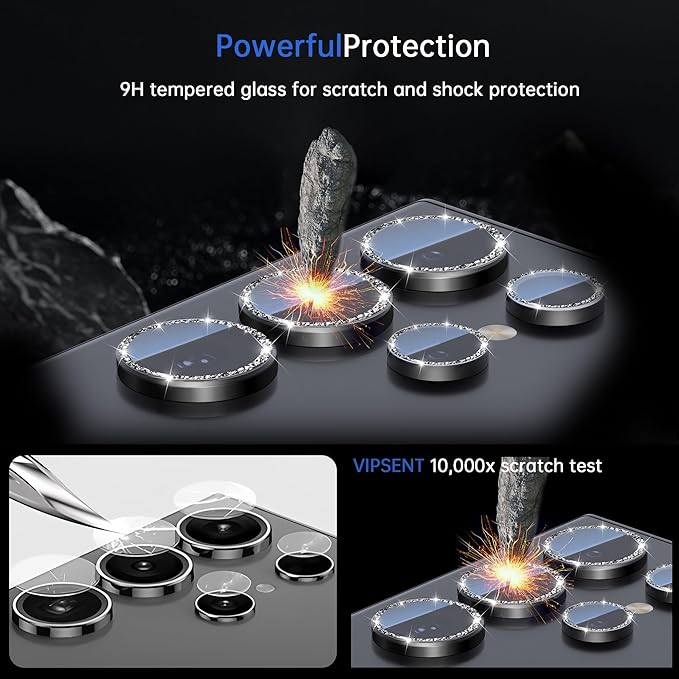 For Samsung Galaxy S25 Ultra Camera Lens Protector, Individual Lens Protector, Ultra HD 9H Tempered Glass Screen Protective Cover, Anti-scratch, Military Grade Drop Protection 2 Set. (Glitter Black, S25 Ultra)