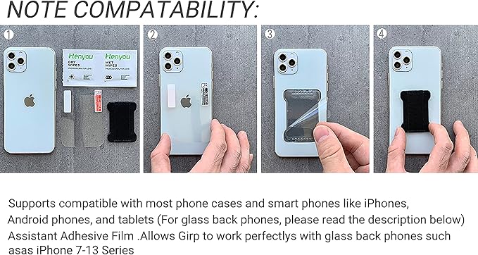 Phone Grip Finger Strap Holder, Phone Gripper for Back of Phone Grip Phone Finger Holder Suitable for iPhone Samsung and Most Smartphones - 2Pack(PU Black)