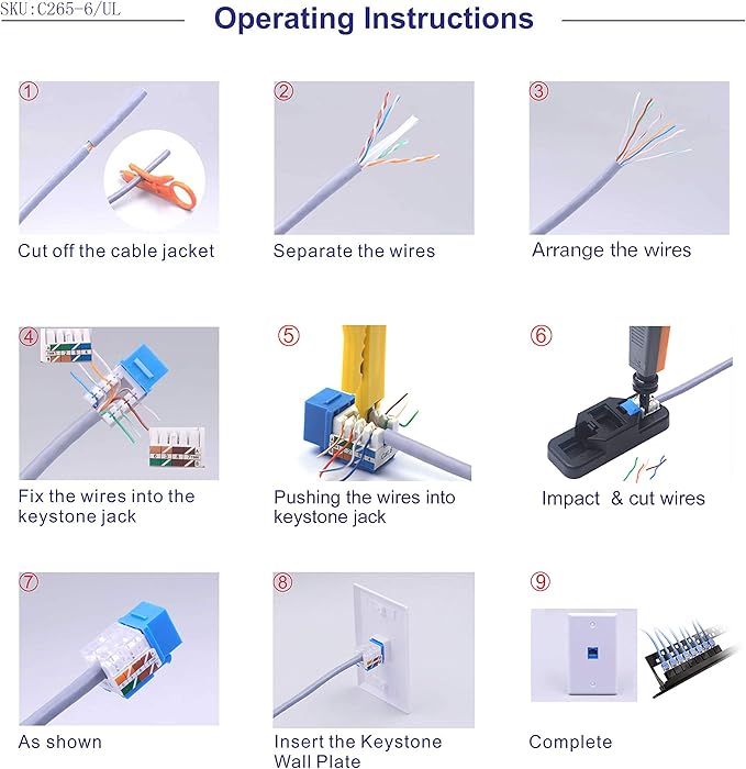 VCE UL Listed 10Gbps Cat6 Keystone Jack Insert 25-Pack, 90 Degree Punch Down RJ45 Keystone Jack Adapter Slim Profile Blue