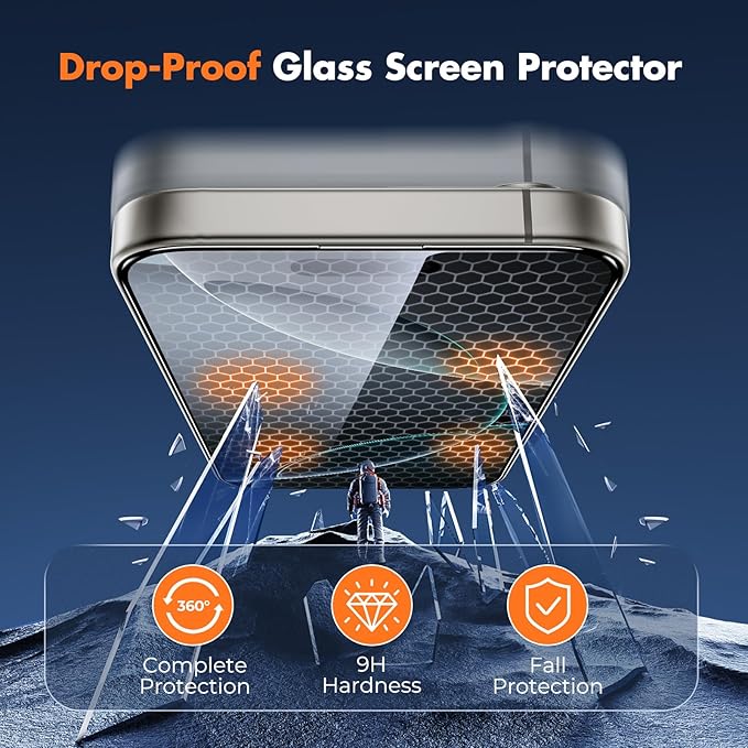 UNBREAKcable 3-Pack Screen Protector for iPhone 16 Pro Max [Military Grade Shatterproof] Tempered Glass Screen for Apple 16 Pro Max [9H Hardness][Full Coverage][Bubble Free][Easy Installation]