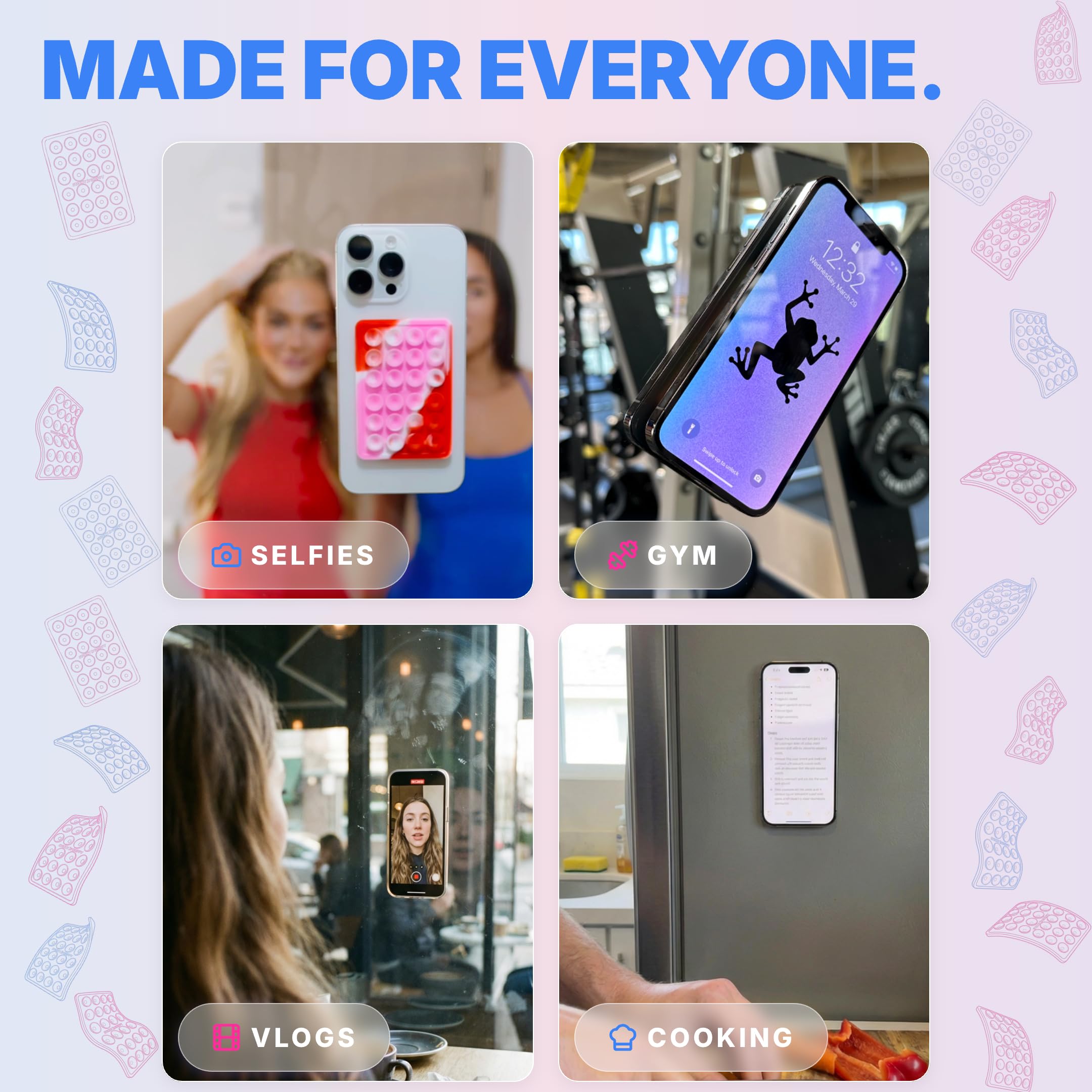 StickyGrippy Suction Phone Case Mount, Sillicon Adhesive Phone Accessory for iPhone and Android, Hands-Free Strong Grip Mirror Shower Phone Holder, Tiktok Videos and Selfies (Yellow)