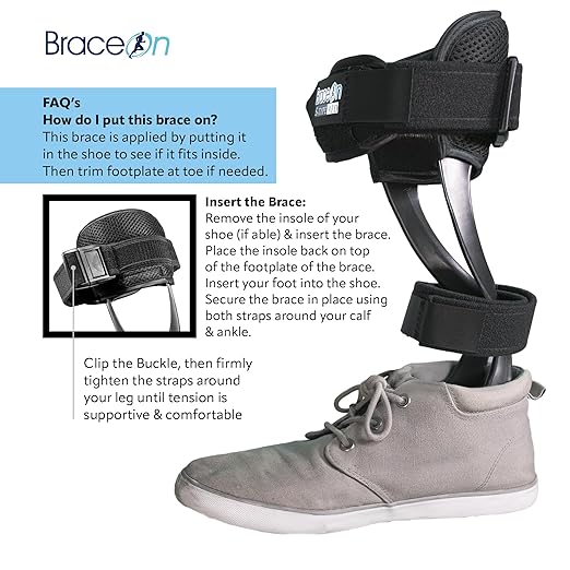 Brace On AFO S-Type - Drop Foot Stabilizer Brace, Moldable, Trimmable, Lightweight Polyethylene, Braces for Women, AFO Brace and Foot Drop Braces, Boot for Injured Foot, Women, Right