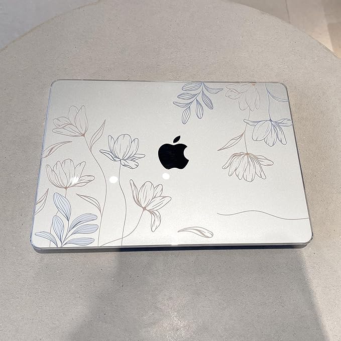 MEEgoodo Case for MacBook Air M4/M3/M2 13.6 inch 2025 2024 2022, Fit Model A3240 A3113 A2681, Compatible with MacBook Air 13 inch, Laptop Hard Shell Case with Keyboard Cover, Engraving Floral