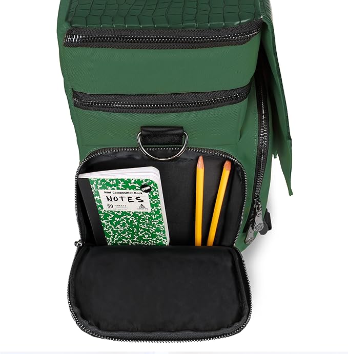 ENHANCE Collector's Edition RPG Adventurer's DnD Bag - Dragon Hide Exterior Travel RPG Bag with Tabletop Miniatures Storage Vault, Mat Holder, DnD Dice & Token Pockets, Fits 4-8 Books (Dragon Green)