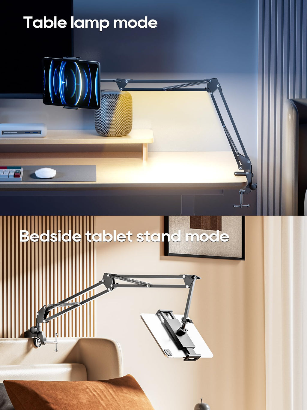 Gooseneck Phone Holder for Bed Desk, Tablet Stand Adjustable, Kindle iPad Holder for Phone Tablet Holder Mount fits iPhone Kindle 4-13" Device Valenties Day Gifts for Women (Black(with Light))