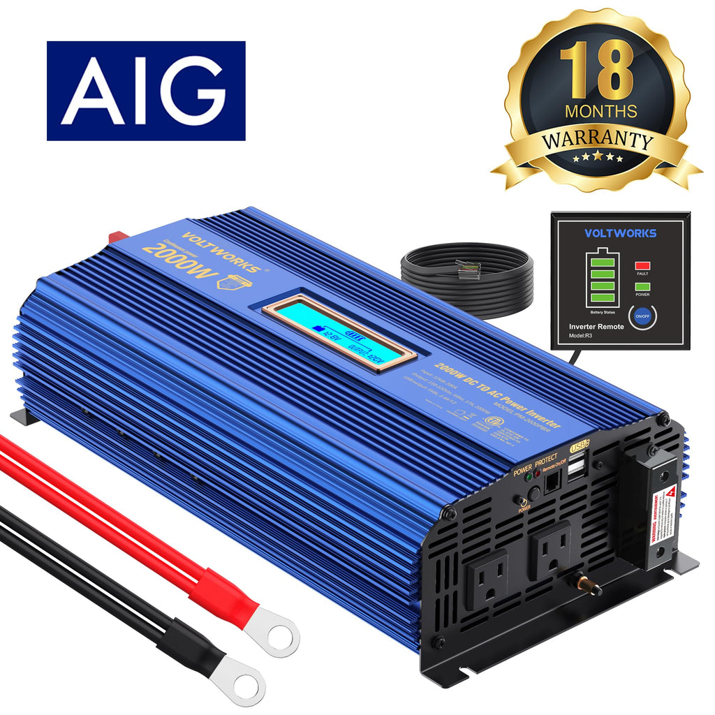 Power Inverter 2000w DC 12V to AC 120V ETL UL458 VOLTWORKS