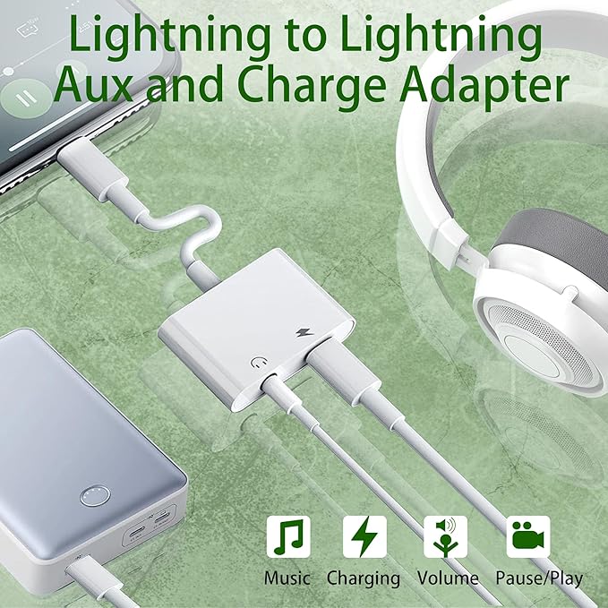 [Apple MFi Certified] 3 Pack Lightning to 3.5mm Headphone Jack Adapter, 2 in 1 Dongle Adapter Aux Audio + Charging Ports Splitter Compatible with iPhone 14/13/12/11/XS/XR/8/7 Support All iOS System