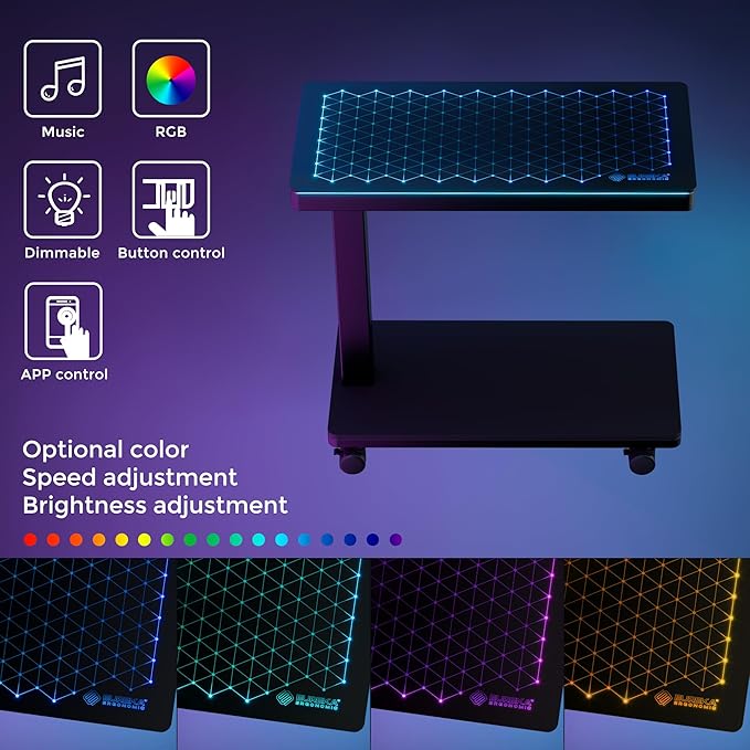 EUREKA ERGONOMIC Height Adjustable Computer Tower Stand, Illuminated Glass Panel PC Stand w/RGB Lights, 2-Tier CPU Holder Cart Under Desk, PC Floor Stand for Office Gaming, APP Control
