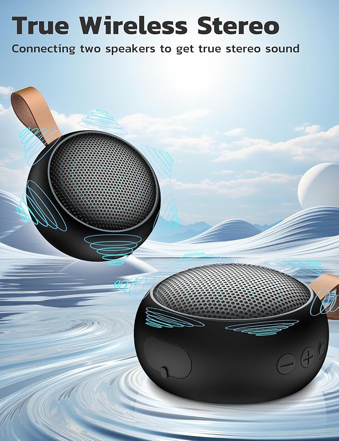 Portable Bluetooth Speaker, IPX7 Waterproof Small Shower Speaker Wireless Bluetooth with Loud Sound, Support TF Care/Built-in Mic- for Carabiner, Beach, Camping, Hiking, Pool, Great Gift (Black)