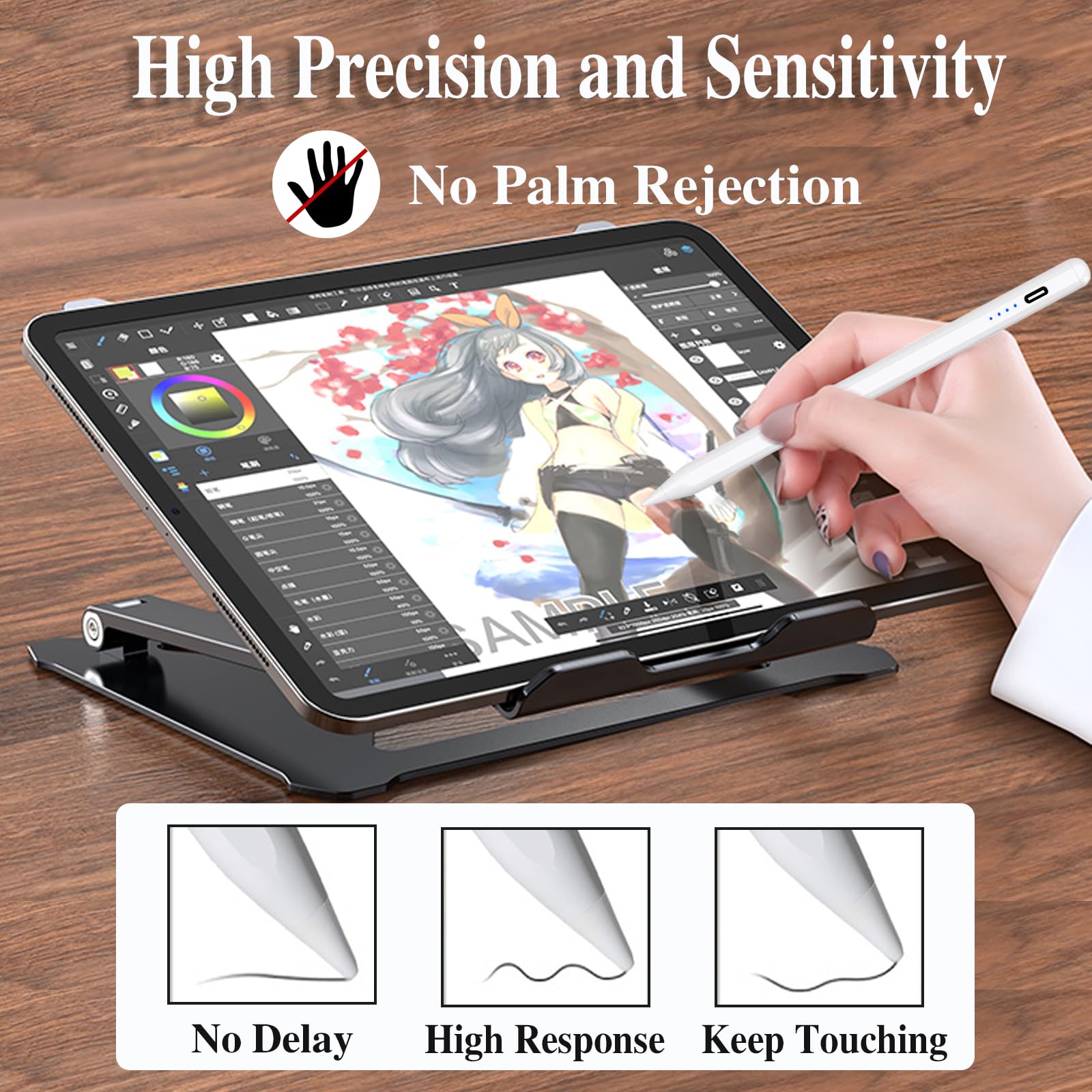 Active Stylus Pens for Touch Screens Rechargeable Tablet Pen POM Tip