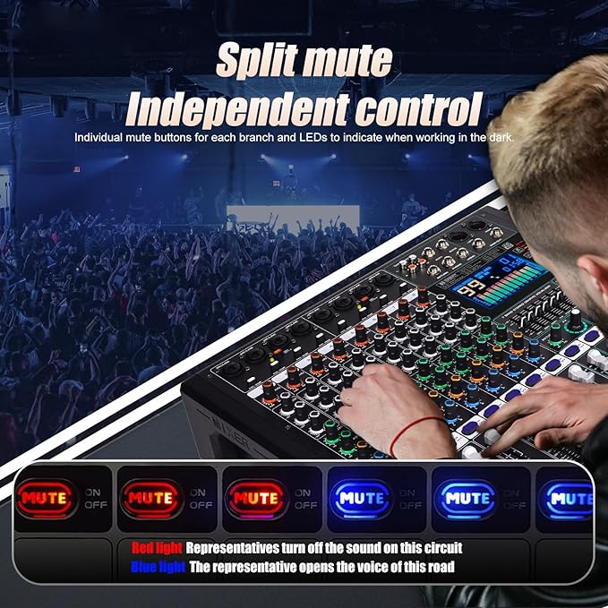 GF8 Pro Multi-Function 8-Channel Bluetooth DJ Sound Console - 7 Stage Equalizer, 99 Sound Effects, Independent Mute for Stage, Karaoke Live