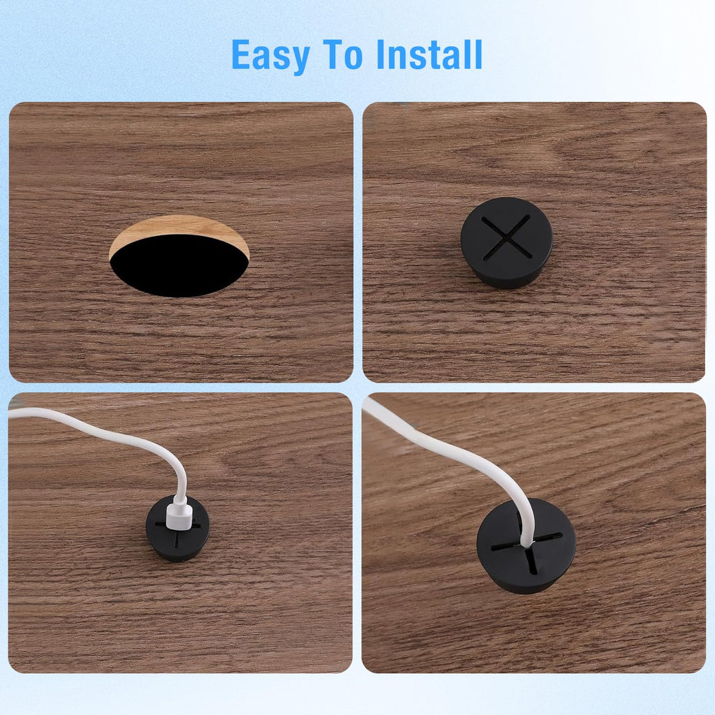 BOPOREAE Desk Grommet, 1 in 25 mm Black 15 Pcs Silicone Rubber Grommets