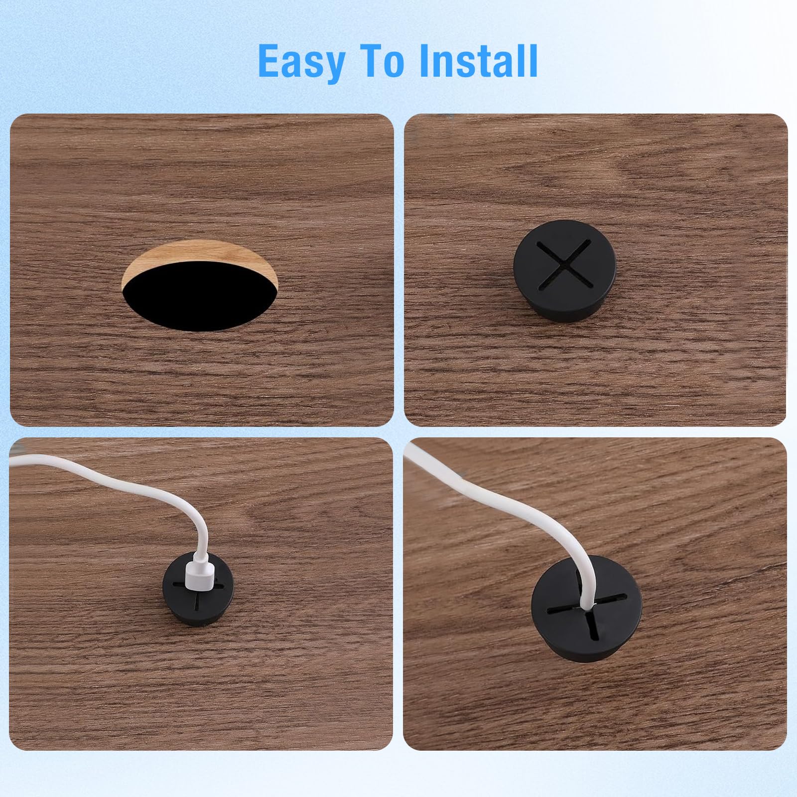 BOPOREAE Desk Grommet, 1 in 25 mm Black 15 Pcs Silicone Rubber Grommets