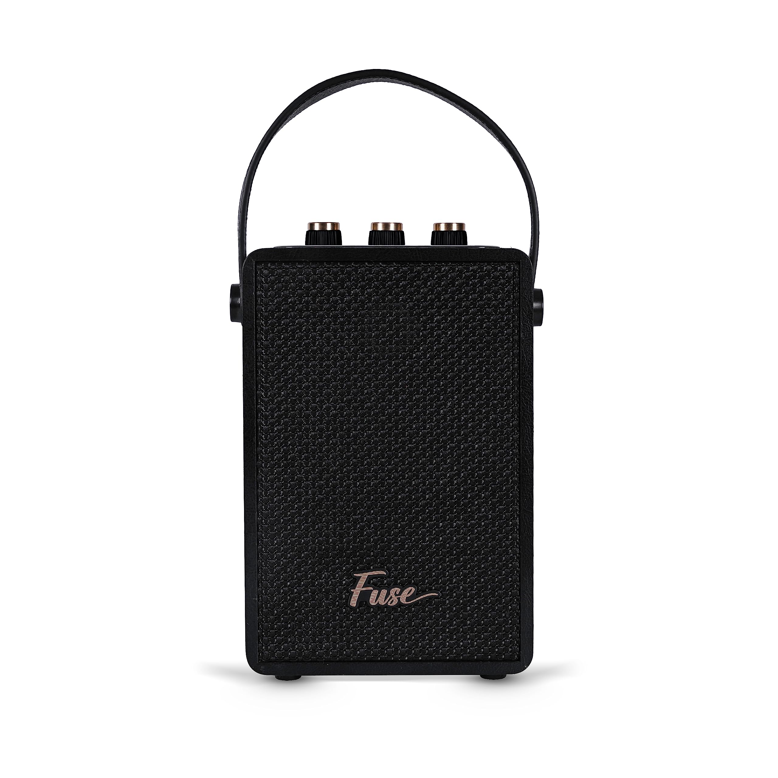 Fuse Andle Vintage Retro Bluetooth Speaker with Vegan Leather Handle | Portable Speaker with Smartphone Connection | USB & AUX Input | Stylish Black Wood Exterior