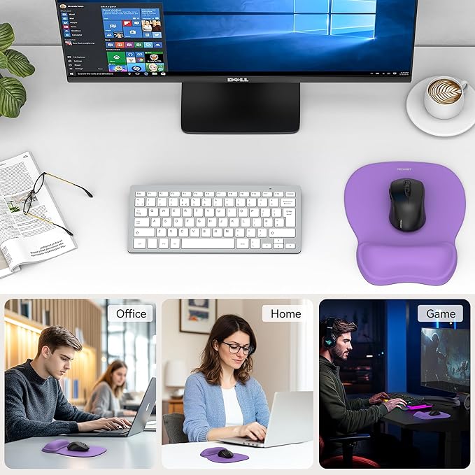 TECKNET Gel Mouse Pad with Wrist Rest, Ergonomic Office Mousepad with Wrist Support - Non-Slip & Smooth Surface Comfortable Desk Accessories Mat for Office, Gaming and Study - Purple
