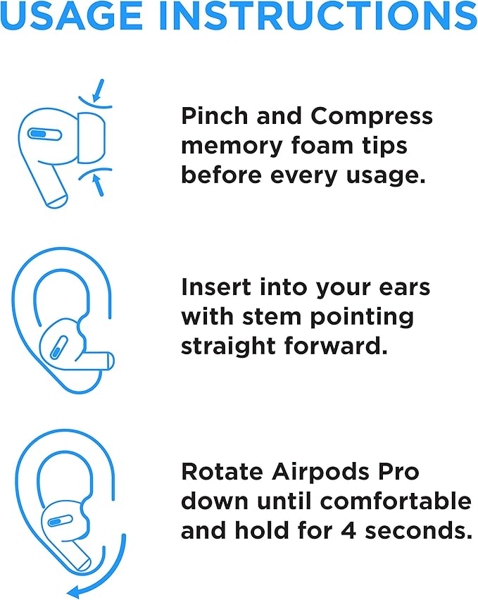 Foam Masters Memory Foam Ear Tips for AirPods Pro 1st & 2nd Gen | Comfortable | Secure | Better Noise Cancellation | Version 3.0 Replacement Buds (Medium - 3 Pairs, White)