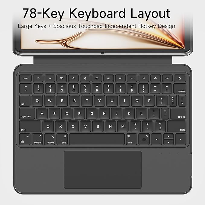 HOU iPad Air 11 Case with Keyboard (M3 2025, M2 2024) Detachable Rotatable Magnetic Full Protection Case, 7-Color Backlight, Touchpad, Elastic Pen Holder for iPad Pro 11 (4th-1st) & Air (5/4th)–Black