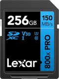 Lexar 256GB High-Performance 800x PRO SD Card, UHS-I, C10, U3, V30, 4K, Up to 150MB/s Read SDXC Memory Card, for Point-and-Shoot & Mid-Range DSLR Cameras, HD Camcorders (LSD0800P256G-BNNNU)
