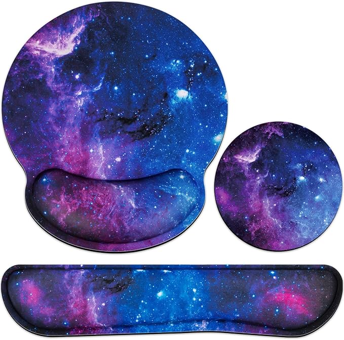 Mouse Pad with Wrist Rest Set, 3-in-1 Wrist Support Mousepad Set, Gaming Mat Pad with Anti-Skid Base,Ergonomic Memory Foam Keyboard Gel Wrist Rest
