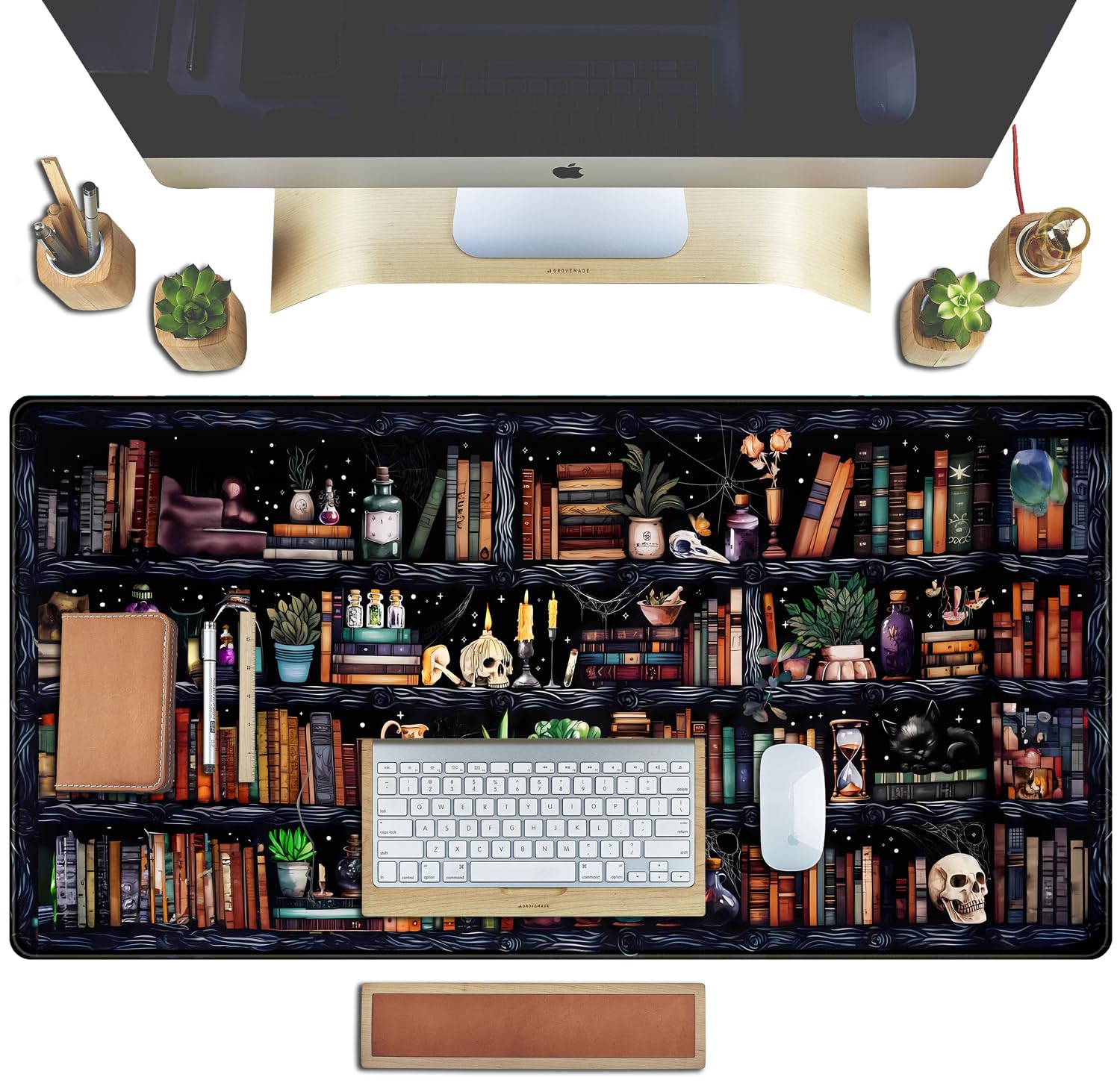 Desk Mat Forest Library Book Mouse Pad Big Desk Pad XXL Extended Gaming Large Mouse Pad for Desk Rubber Base Mousepad with Stitched Edges, Keyboard Mouse Mat for Work Game Office Home 31.5x15.7 in