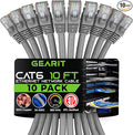 GearIT Cat 6 Ethernet Cable (10-Pack 10 Feet) Cat6 Network Patch, 10Gbps, RJ45, Snagless Cord, Gold-Plated Connectors, Internet for PC, TV, Tablet, Router, Printer, Servers, IT Data Center - Gray